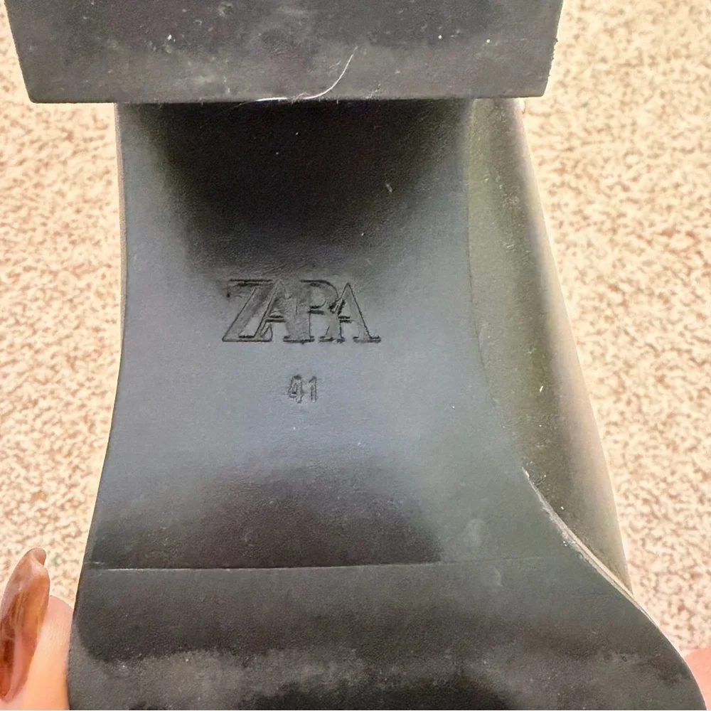 ZARA Black Pearl-Stud Ankle Boots – Women’s Size 41